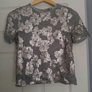 Flower sequin lace crop top